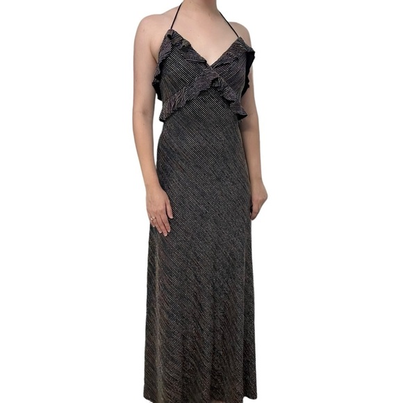 Jill Jill Stuart Dress Metallic Striped Ruffle Gown Formal Prom 0 Extra Small - Picture 8 of 8